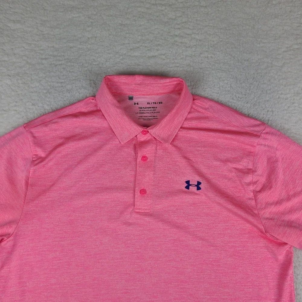 Under Armour The Playoff Polo Shirt Mens XL Pink Performance Loose Short Sleeve